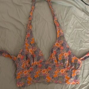 Urban Outfitters Floral cropped halter top that ties in the back size medium